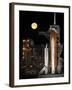 A Nearly Full Moon Sets As Space Shuttle Discovery Sits Atop the Launch Pad-Stocktrek Images-Framed Photographic Print