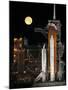 A Nearly Full Moon Sets As Space Shuttle Discovery Sits Atop the Launch Pad-Stocktrek Images-Mounted Photographic Print