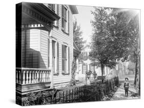 A neighbor, Daniel Henderson, in front of Wright home at 7 Hawthorn Street, Dayton, Ohio, 1897-1901-null-Stretched Canvas