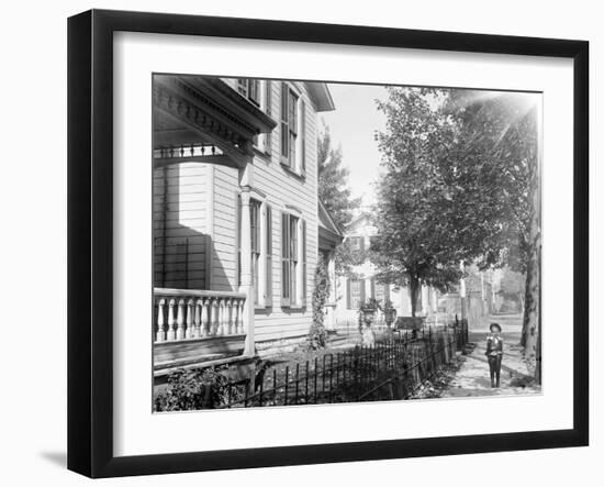 A neighbor, Daniel Henderson, in front of Wright home at 7 Hawthorn Street, Dayton, Ohio, 1897-1901-null-Framed Photographic Print