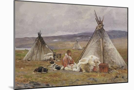 A Nenets Chum (A Nomadic Tent). Novaya Zemlya Island, 1896 (Oil on Canvas)-Aleksandr Alekseevich Borisov-Mounted Giclee Print