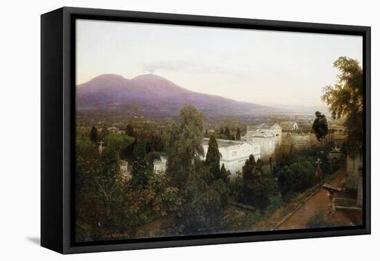 A Neopolitan Cemetery with Vesuvius Beyond-Oswald Achenbach-Framed Stretched Canvas