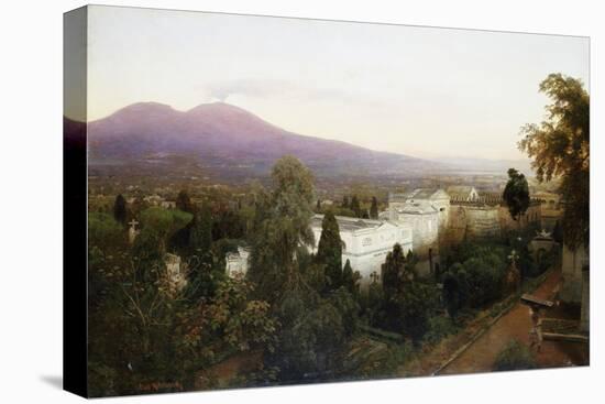 A Neopolitan Cemetery with Vesuvius Beyond-Oswald Achenbach-Stretched Canvas