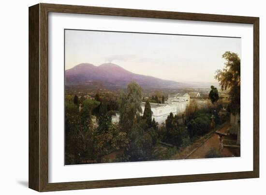 A Neopolitan Cemetery with Vesuvius Beyond-Oswald Achenbach-Framed Giclee Print