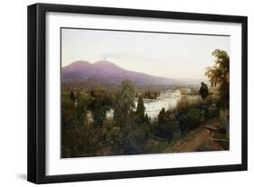 A Neopolitan Cemetery with Vesuvius Beyond-Oswald Achenbach-Framed Giclee Print