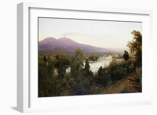 A Neopolitan Cemetery with Vesuvius Beyond-Oswald Achenbach-Framed Giclee Print