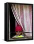 A Nepali Child Looks out from a Window at Pro-Democracy Activists-null-Framed Stretched Canvas