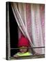 A Nepali Child Looks out from a Window at Pro-Democracy Activists-null-Stretched Canvas