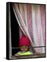 A Nepali Child Looks out from a Window at Pro-Democracy Activists-null-Framed Stretched Canvas