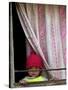 A Nepali Child Looks out from a Window at Pro-Democracy Activists-null-Stretched Canvas