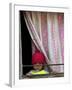 A Nepali Child Looks out from a Window at Pro-Democracy Activists-null-Framed Photographic Print