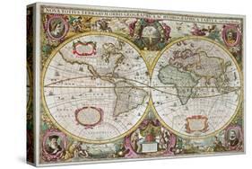 A New Land and Water Map of the Entire Earth, 1630-Henricus Hondius-Stretched Canvas