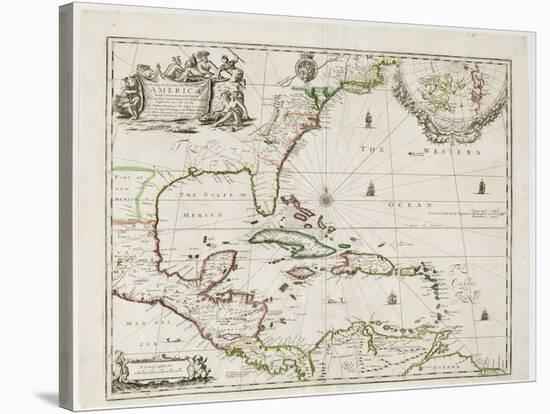 A New Map of the English Plantations in America, 1673 (Coloured Engraving)-Robert Morden-Stretched Canvas