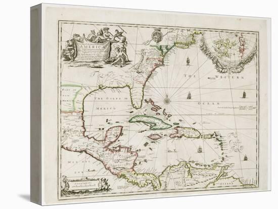 A New Map of the English Plantations in America, 1673 (Coloured Engraving)-Robert Morden-Stretched Canvas