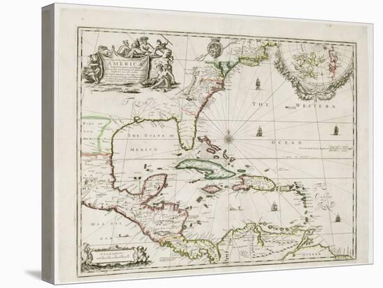 A New Map of the English Plantations in America, 1673 (Coloured Engraving)-Robert Morden-Stretched Canvas