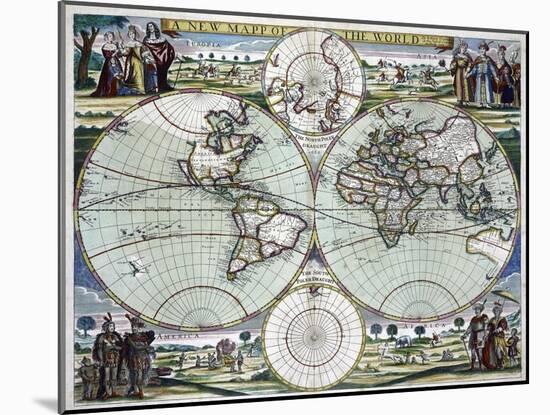 A New Map of the World (C.1702-7)-null-Mounted Giclee Print