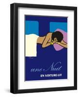 A Night in a Sleeper Car Train - Vintage French National Railways Travel Poster, 1973-Bernard Villemot-Framed Art Print