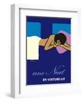 A Night in a Sleeper Car Train - Vintage French National Railways Travel Poster, 1973-Bernard Villemot-Framed Art Print