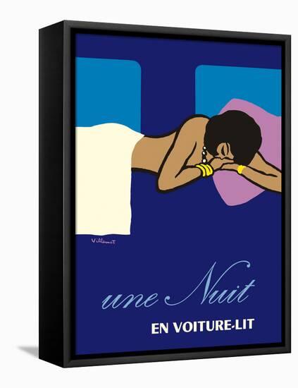 A Night in a Sleeper Car Train - Vintage French National Railways Travel Poster, 1973-Bernard Villemot-Framed Stretched Canvas