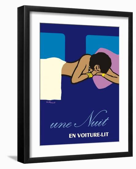 A Night in a Sleeper Car Train - Vintage French National Railways Travel Poster, 1973-Bernard Villemot-Framed Art Print