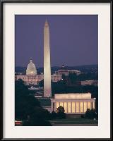 A Night View of the Lincoln Memorial, Washington Monument, and Capitol Building-Richard Nowitz-Framed Photographic Print