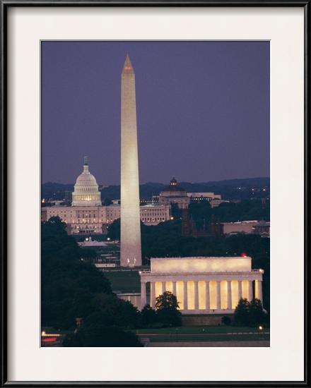 A Night View of the Lincoln Memorial, Washington Monument, and Capitol Building-Richard Nowitz-Framed Photographic Print