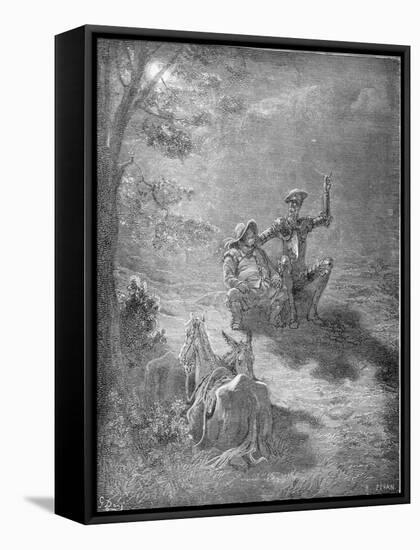 A Nocturnal Discourse, from 'Don Quixote De La Mancha' by Miguel Cervantes (1547-1616) Engraved…-Gustave Doré-Framed Stretched Canvas