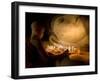 A Novice Monk Lighting Candles at a Massive Buddha Statue in Burma (Myanmar)-Kyle Hammons-Framed Photographic Print