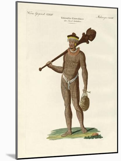 A Nukahiwans with Bat and Calabashes-null-Mounted Giclee Print