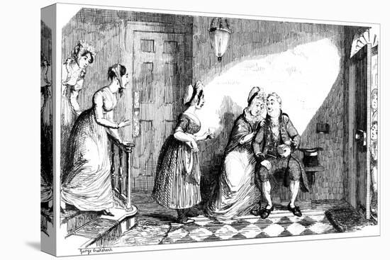 A Number of Women Attend to a Poorly Man, 19th Century-George Cruikshank-Stretched Canvas