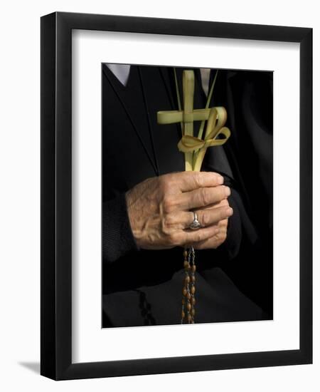 A Nun's Hands Holding Two Crosses Made of Palm Leaves, St. Anne Church, Israel-Eitan Simanor-Framed Photographic Print