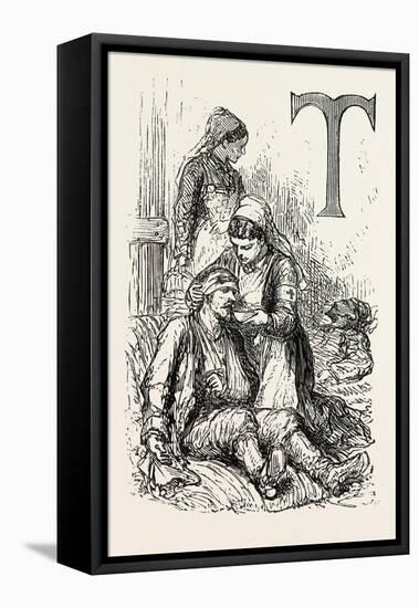 A Nurse Working for the Red Cross Feeding a Wounded Man-null-Framed Stretched Canvas