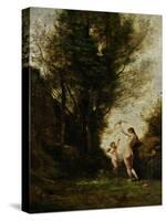 A Nymph Playing with a Cupid, 1857-Jean-Baptiste-Camille Corot-Stretched Canvas