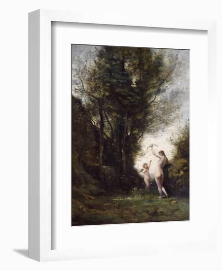 A Nymph Playing with Cupid, 1857-Jean-Baptiste-Camille Corot-Framed Giclee Print