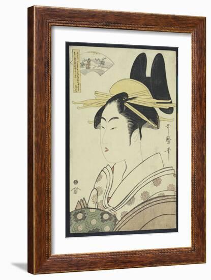 A Okubi-E Portrait of a Courtesan Representing the Hagi or Noki River-Kitagawa Utamaro-Framed Giclee Print