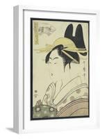 A Okubi-E Portrait of a Courtesan Representing the Hagi or Noki River-Kitagawa Utamaro-Framed Giclee Print