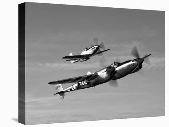 A P-38 Lightning and P-51D Mustang in Flight-Stocktrek Images-Stretched Canvas