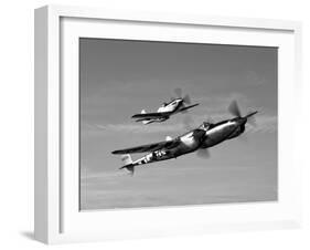 A P-38 Lightning and P-51D Mustang in Flight-Stocktrek Images-Framed Photographic Print