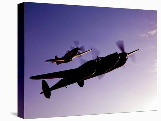 A P-38 Lightning and P-51D Mustang in Flight-Stocktrek Images-Stretched Canvas