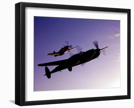 A P-38 Lightning and P-51D Mustang in Flight-Stocktrek Images-Framed Premium Photographic Print