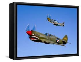 A P-40E Warhawk and a P-51D Mustang Kimberly Kaye in Flight-Stocktrek Images-Framed Stretched Canvas