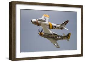 A P-51 Mustang and F-86 Sabre of the Warbird Heritage Foundation-null-Framed Photographic Print