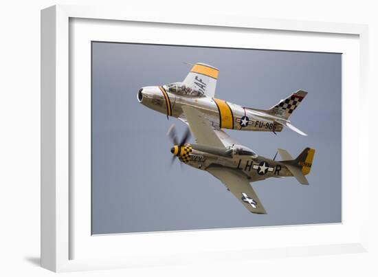 A P-51 Mustang and F-86 Sabre of the Warbird Heritage Foundation-null-Framed Photographic Print