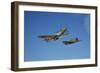 A P-51D Mustang Kimberly Kaye and a P-40E Warhawk in Flight-null-Framed Photographic Print