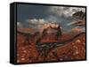 A Pack of Allosaurus Dinosaurs Track Down a Pair of Stegosaurus-Stocktrek Images-Framed Stretched Canvas