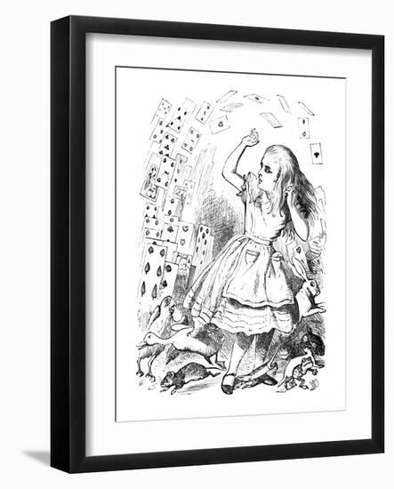 'A pack of cards flying up over Alice', 1889-John Tenniel-Framed Giclee Print