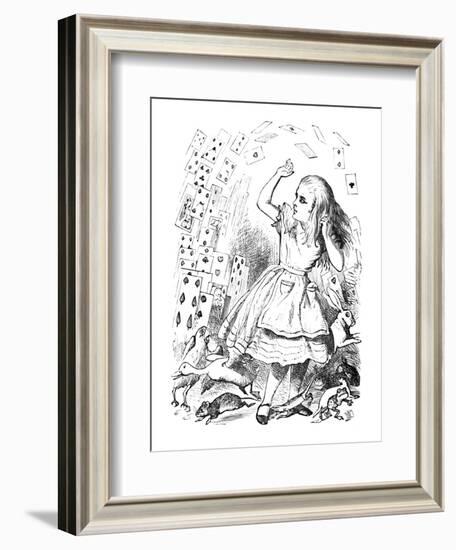 'A pack of cards flying up over Alice', 1889-John Tenniel-Framed Giclee Print