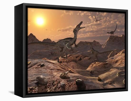 A Pack of Carnivorous Velociraptors from the Cretaceous Period on Earth-Stocktrek Images-Framed Stretched Canvas