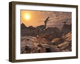 A Pack of Carnivorous Velociraptors from the Cretaceous Period on Earth-Stocktrek Images-Framed Photographic Print