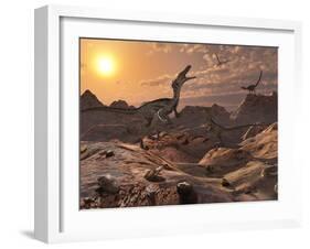 A Pack of Carnivorous Velociraptors from the Cretaceous Period on Earth-Stocktrek Images-Framed Photographic Print